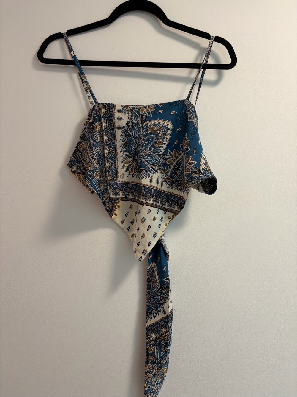 Shein BOHO Paisley Handkerchief Crop Top - Teal & Cream